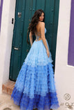 Nox Anabel C1420 Long Ombre Tiered Ruffled Skirt A-Line Slit Gown