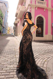 Nox Anabel C1455 Long Off Shoulder Fitted Plunging Sweetheart Dress
