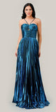 Ladivine C153 Long Halter Pleated Lame' Metallic A-Line Gown