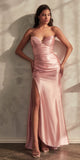 Ladivine C157 Long Strapless Luminescent Satin Fitted Dress