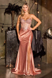 Ladivine C172 Spaghetti Strap Fitted Plunging Neckline Leg Slit Formal Gown