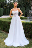 Ladivine C174W Sweetheart Neck 3D Floral Applique A-Line Strapless Gown