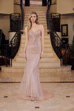 Nox Anabel C1844 Strapless Beaded Tulle Prom Gown Peaked Neckline