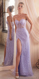 Ladivine CB136 Long Strapless Sequin and Pearl Fitted Evening Gown