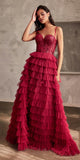 Ladivine CB143 Long Layered Tiered Ruffled Sequin Bodice Ball Gown