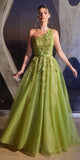Ladivine CB145 Long One Shoulder Lace Bodice Glitter Tulle Ball Gown