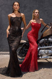 Ladivine CB162 Fitted Strapless Scoop Neck Leg Slit Beaded Gown