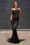 Ladivine CB162 Fitted Strapless Scoop Neck Leg Slit Beaded Gown