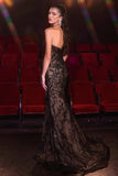 Ladivine CB174 Strapless Lace Black-Nude Fitted Gown
