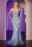 Ladivine CC0688 Dress Pearl and Crystal Strapless Fitted Gown - BLUE