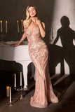 Ladivine CC0801 Sculpted Sweetheart Crystal Beading Fitted Evening Gown