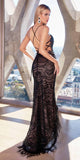 Ladivine CC2309 Long Beaded Black/Nude Vintage Gown