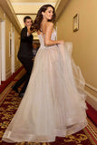 Ladivine CC2531 Dress Pearl Embellished A-Line Gown - silver-nude
