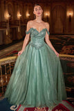 Ladivine CC471 Off Shoulder Glitter Tulle Corset Bodice A-line Ball Gown