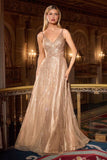 Ladivine CC474 Plunging V-Neckline Shimmering A-Line Gown