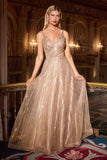 Ladivine CC474 Plunging V-Neckline Shimmering A-Line Gown