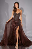 Ladivine CC492 Captivating Beaded Detachable Tulle Overskirt Fitted Gown