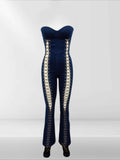 Lace Up Detail Denim Jumpsuit