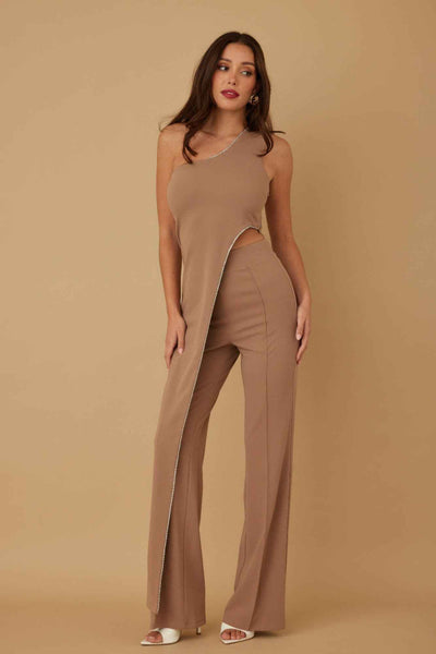 One Shoulder Strap Draped Layer W Rhinestone Sets