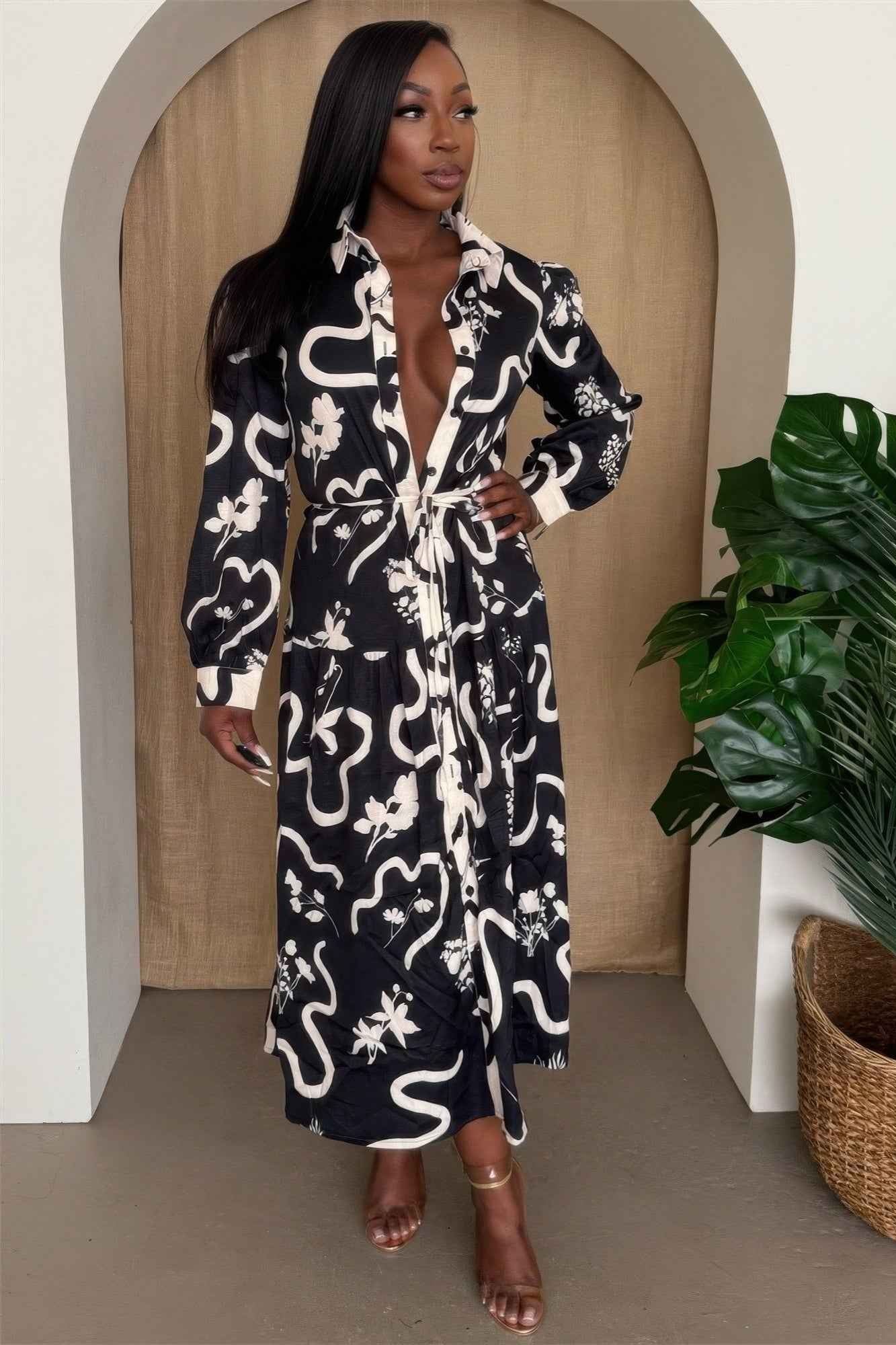 Botanic Maze Belted Shirt Dress
