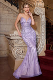 Ladivine CC6018 Long Strapless Rhinestone Embellished Mermaid Gown - lavender