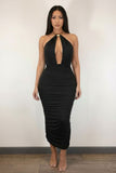 Strapless Necklace Detail Open Back Midi Dress