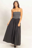 Striped Strapless Flowy Midi Dress