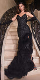 Ladivine CC7621 Long Sequin Boned Bodice Ruffle Skirt Evening Gown