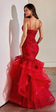 Ladivine CC8915 Long Rose Lace Applique Tiered Skirt Mermaid Dress