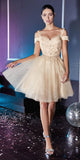 Cinderella Divine CD0132 Short A-Line Dress Off The Shoulder Glitter Tulle Skirt