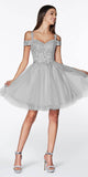 CLEARANCE - Cinderella Divine CD0132 Short A-Line Dress Off Shoulder Glitter Tulle Skirt (Size S)