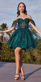 Ladivine CD0211 Off The Shoulder Embellished A-Line Short Corset Bodice Dress