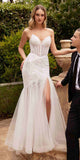 Ladivine CD0215W Long Strapless Pointed Bust Beaded Mermaid Gown