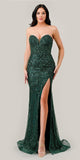 Ladivine CD0233 Long Strapless Beaded Emerald Prom Gown