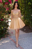 Ladivine CD0247 Off the Shoulder a-Line Tulle Short Dress