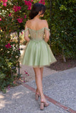 Ladivine CD0247 Off the Shoulder a-Line Tulle Short Dress