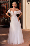 Ladivine CD2426W Off-Shoulder Corset Tulle Ball Gown with Floral Appliqué