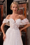 Ladivine CD2426W Off-Shoulder Corset Tulle Ball Gown with Floral Appliqué