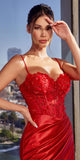 Ladivine CD346 Long Corset Front and Back Fitted Red Dress
