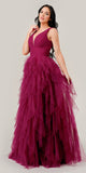 Ladivine CD347 Long Layered Tiered Tulle V-Neck A-Line Dress