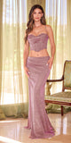 Ladivine 350 Long Two-Piece Glitter Corset Slit Dress