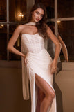 Ladivine CD383W Fitted Chiffon Bridal Gown Strapless Scoop Neck