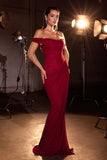 Ladivine CD387 Formal Soirées Off Shoulder Ruched Bodice Evening Dress