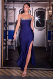 Ladivine CD391 Long Stretch Satin Fitted Prom Gown