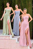Ladivine CD409 One Shoulder Flowing Luminescent Chiffon A-Line Dress