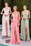 Ladivine CD410 Luminescent Chiffon Strapless Dress High Slit Skirt