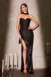 Ladivine CD411 Strapless Sweetheart Pleated Detail Fitted Gown