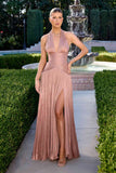 Ladivine CD412 Elegant Plunging Halter Flowing A-Line Gown
