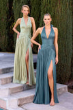 Ladivine CD412 Elegant Plunging Halter Flowing A-Line Gown