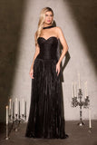 Ladivine CD414 Pleated Luminescent Chiffon A-Line Strapless Dress